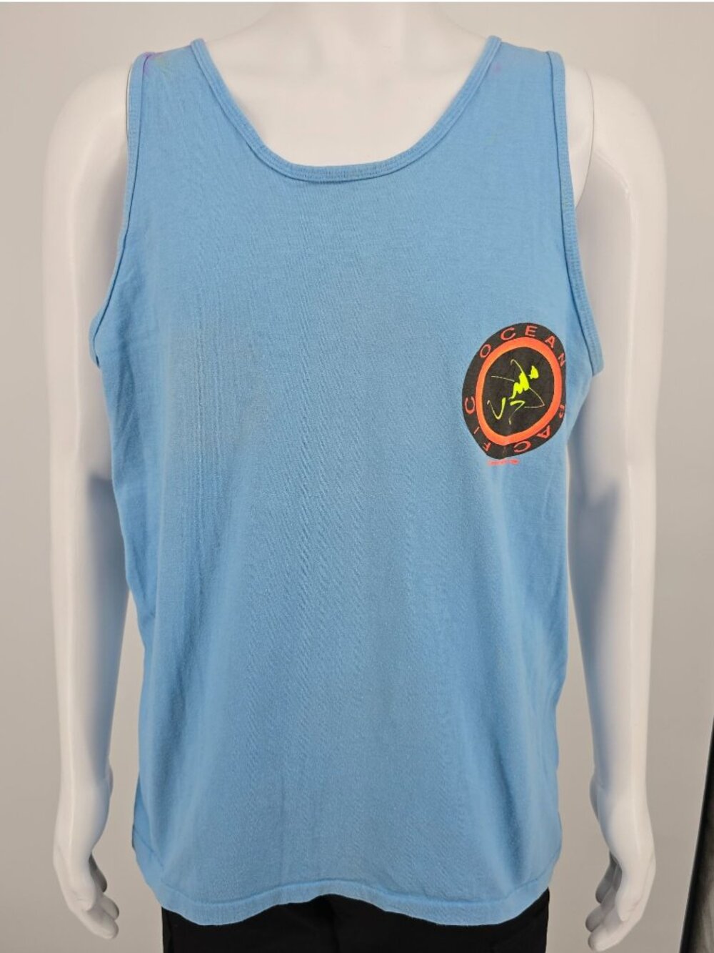 Vintage Early 1990s Ocean Pacific Embossed Neon Surfer Logo Tank Top (M)
